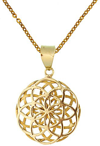 CHICNET Messing Brass Anhänger Blume des Lebens antik Gold Silber Kette Flower of Life | Unisex Halskette Lebensblume Hals Schmuck Halsschmuck Karabiner Tribal | Geschenk Frauen Männer doppelt