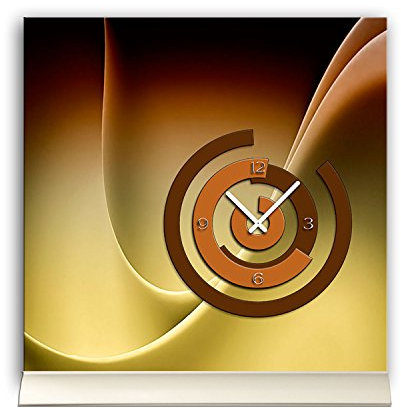 dixtime Tischuhr 30cmx30cm inkl. Alu-Ständer -abstraktes Design braun caramell Cafe Nuancen geräuschloses Quarzuhrwerk -Kaminuhr-Standuhr TU6143