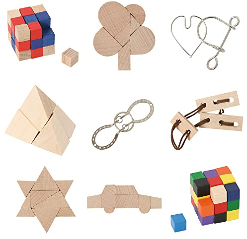 Bartl 500264 Knobelspiele aus Holz Puzzle Set A (9 Puzzles) Geschicklichkeitsspiele für Erwachsene und Kinder