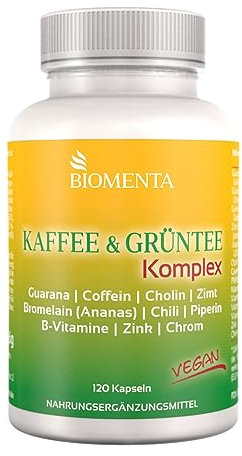 BIOMENTA Kaffee & Grüntee Komplex – 120 Kapseln hochdosiert - Wirkstoffkomplex mit Zimt, Ananas, Grüner Tee, B-Vitaminen uvm – vegan - Premiumqualität