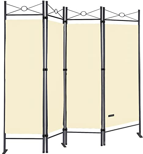 DEUBA® Trennwand 180x160cm 4 teilig Blickdicht Freistehend Faltbar Stabil Indoor Wohnzimmer Schlafzimmer Büro Raumteiler Spanische Wand Paravent Creme