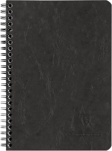 Clairefontaine 785661C - Spiralbuch / Notizheft mit Doppelspirale Age Bag DIN A5 14,8x21 cm, liniert 60 Blatt heraustrennbar, 3 Innentaschen zum Verstauen, Schwarz mit Lederoptik, 1 Stück