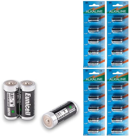Eunicell Lot de 20 piles alcalines LR1 MN9100/AM5/N 1,5V