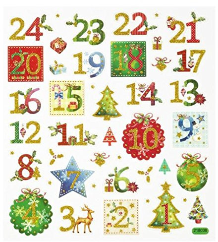 HOBBY-Design Sticker Adventszahlen 1 - 24, Bogen 15 x 16,5 cm
