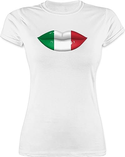 Shirt Damen - Länder Fahnen und Flaggen - Lippen Bodypaint Italien - XL - Weiß - Italien-t-Shirt Country Italy Tshirt fußball Italia t-Shirt mit Mund für Frau kussmund Mottoparty Shirts t-Shirts
