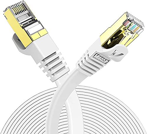 Veetop (2 Years Warranty) 0.5m/1.6ft Flat CAT7 High Speed 8Gbps RJ45 Cat 7 Ethernet cables LAN Networking Cable with STP Copper Wires Shielded & Gold Plated Connector for Computer Laptop Router Patch