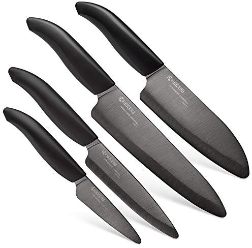 Kyocera's Revolution 4-Piece Knife Set: Includes 7 Chef's Santoku, 5.5 Santoku, 4.5 Utility & 3 Paring-Black
