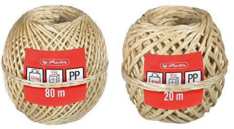 Herlitz 8859761 2er Pack Bindfaden, 80 m und 20 m, braun