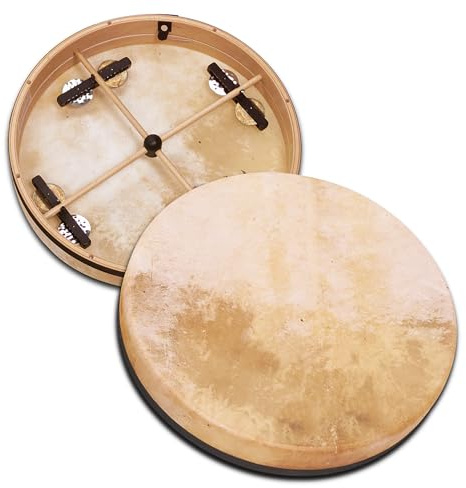 Schlagwerk RTS55 Pandariq Rahmentrommel Traditional Handtrommel mit Schellen - ⌀ 50 cm / 20 Zoll - Ziegenfell, ähnlich großem Tambourin, stimmbar - Buchenholz - Hybride Trommel Made in Germany
