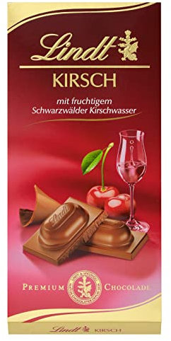 Lindt Schokolade Kirsch | 4 x 100 g Tafel | Vollmilch-Schokolade mit fruchtigem Schwarzwälder Kirschwasser | Schokoladentafel | Schokoladengeschenk