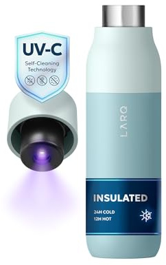 LARQ PureVis Smart Self-Cleaning UV Insulated Stainless Steel Water Bottle | 24h cold or 12h hot, leak-proof, no sweat, BPA free. Reusable metal water bottle for travel, gym, running. 740 ml, S. Mint