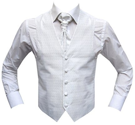 MMUGA Hochzeitwesten Set mit Plastron Scheyma Weiß 54