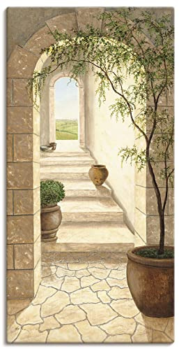 ARTLAND Wanddeko Leinwand Bilder Wandbild 30 x 60 cm Architektur Fenster Türen Malerei Creme A5RS Toskanischer Durchgang