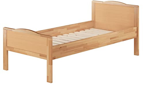 Erst-Holz®Seniorenbett extra hoch Buchebett Natur massiv 90x200 Einzelbett Futonbett Rollrost 60.70-09