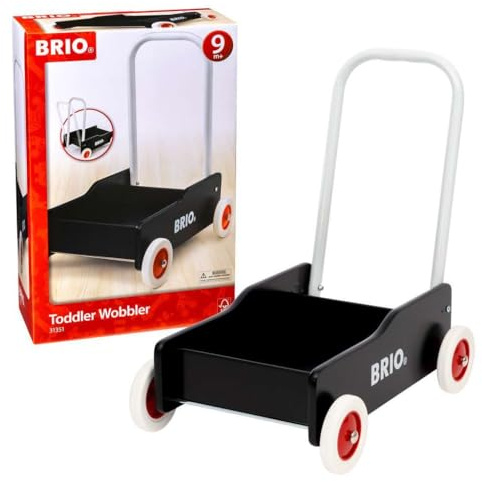BRIO 31351 Lauflernwagen Schwarz - Klassiker für Kinder ab 9 Monaten - Verstellbarer Handgriff zum Anpassen an die Größe des Kindes und justierbare Bremse zum Einstellen der Rollgeschwindigkeit
