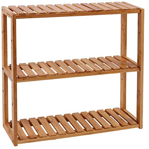 SONGMICS Étagère Salle de Bain Bambou, 3 Niveaux, Support pour Plantes, Réglable, sur Pieds ou à Suspendre, pour Salon, Salle à Manger, Balcon, Cuisine, Couleur Boisée BCB13Y 60 x 15 x 54 cm