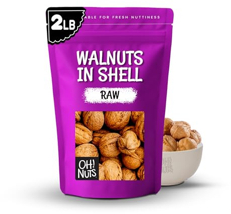 Oh! Nuts Walnuts in Shell - Raw - 100% Natural - 2 lb - Whole Walnuts for a Healthy Vegan Snack - Packed in New York Zip-Seal Bag for Exceptional Freshness