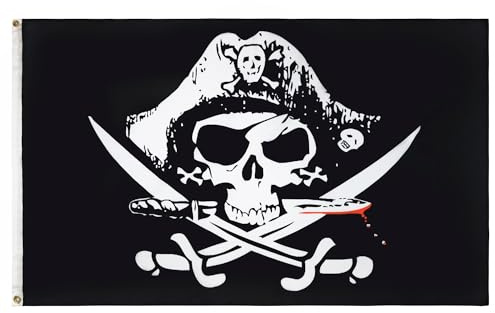 AZ FLAG Drapeau Pirate Sabres 250x150 cm Corsaire Polyester 100D 2 Œillets | Usage intérieur et extérieur Drapeau décoratif coutures doubles et bords renforcés avec œillets métalliques