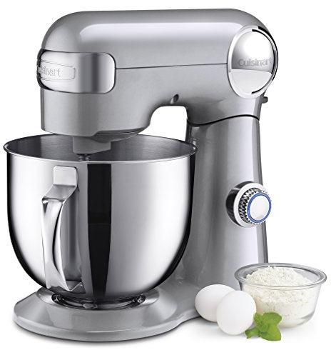 Cuisinart Stand Mixer, 12 Speeds, 5.5-Quart Mixing Bowl, Chef's Whisk, Flat Mixing Paddle, Dough Hook, and Splash Guard with Pour Spout, Silver Lining, SM-50BCNAS, Silver Lining
