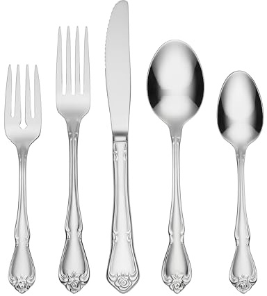 Oneida Silverware Set, True Rose 20-Piece Everyday Flatware Set, Service For 4, 18/0 Stainless Steel, Dishwasher Safe, Knife Spoons And Forks Set, Home And Kitchen Utensils (Silver, 20 Piece)