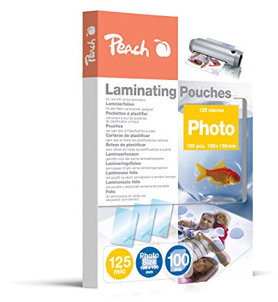 Peach Lamineringsfolier 106 x 156 mm foto – 125 mic – 100 fickor – glänsande – kompatibla med laminatorer från alla varumärkestillverkare – S-PP525-19
