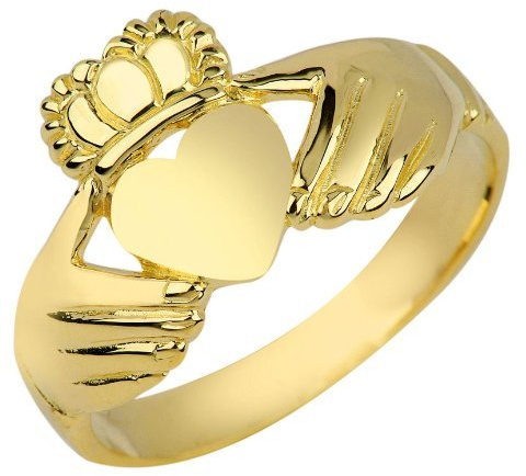 High Polish 10k Yellow Gold Claddagh Ring (Size 6)