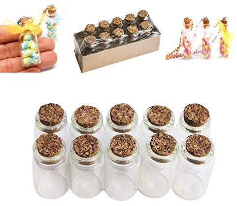 Super Z Outlet Mini Overall Decorative Bottles Cork Tops for Camping Project, Arts & Crafts, Jewelry, Stranded Island Message, Wedding Wish, Party Favors - 1 Milliliters - Glass