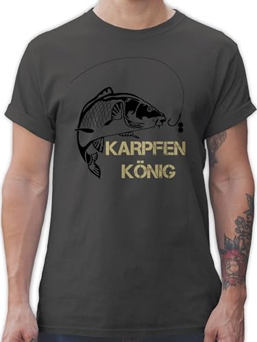 T-Shirt Herren - Angler Geschenke & Angeln Zubehör - Karpfen König - M - Dunkelgrau - Angel sprüche Tshirt männer Shirt Motto Shirts t t-Shirts Mann karpfenangler angelbekleidung fischen