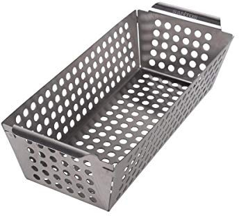 SANTOS Grillkorb/Gemüsekorb - Edelstahl - 31,5x13,5cm - Grillwok für Käse, Gemüse, Fleisch & Co. - Edelstahl-Grillkorb - Vegetarisch & Vegan Grillen