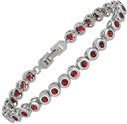 RIZILIA Tennis Armband [18cm/7inch] mit Rundschliff Edelstein Zirkonia CZ [Rot Rubin] in 18K Weißgold Vergoldet, Einfache Moderne Eleganz