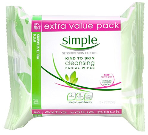 3 x Simple Kind to Skin Cleansing Facial Wipes 2 x 25 Wipes