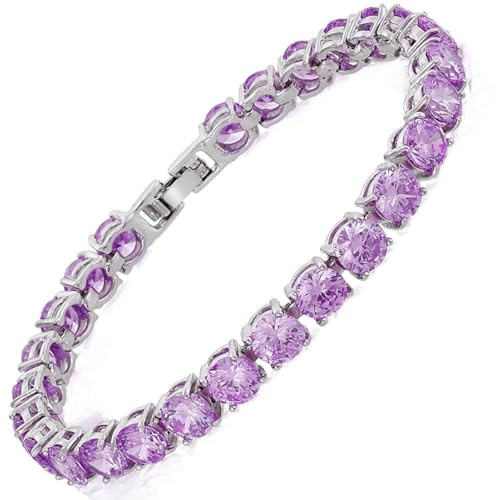 Rizilia Taglio Rotondo Simulata Ametista Viola CZ 18K Placcato Oro Bracciale Tennis, [18cm/7inch]