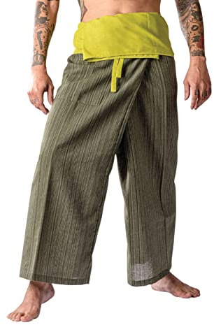 LannaPremium Thai-Angler für Herren, 2 Farbtöne, Yogahose, Freigröße, Dunkelgrün, grün, XXL