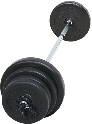 TrainHard Skivstångsset på 1,6 m hantelstång med 40 kg vikter (4 x 2,5 kg, 2 x 5 kg, 2 x 10 kg) och lås