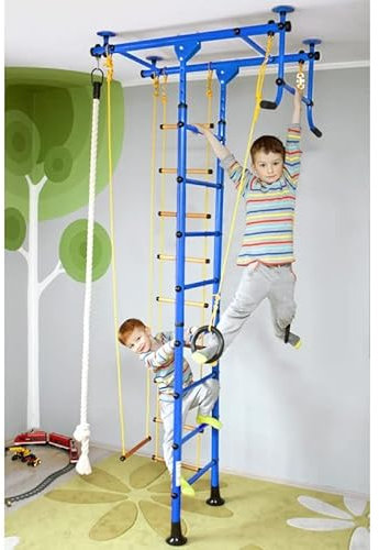 NiroSport Sprossenwand Kinderzimmer M1 Blau, Raumhöhe 220-270 cm Turnwand Klettergerüst Indoor