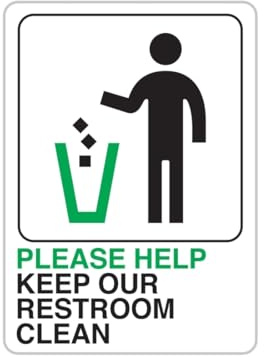 HY-KO Products D-27 Please Help Keep Restroom Clean Info Graphic Plastic Sign, 5 x 7, Green/Black/White