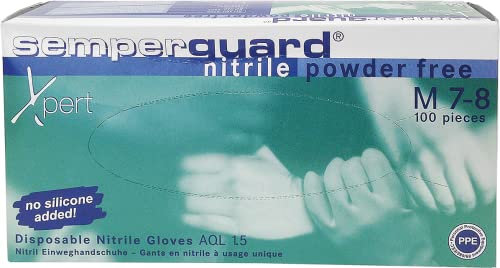 Semperguard 816780635/3000001628 Xpert einmalschutz Gant en nitrile EN Latex, non poudrés, les produits chimiques Protection anti-éclaboussures, Taille M, 7–8 vert/bleu (Lot 100)