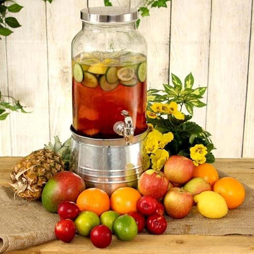 Mason Jar Drinks Dispenser with Ice Bucket Stand 5ltr - Galvanised Steel Ice Bucket - Case of 2 | bar@drinkstuff Mason Jar Beverage Dispenser, Juice Dispenser, Cocktail Dispenser