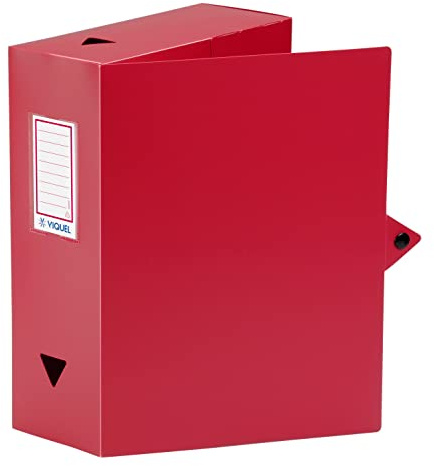 Viquel - Boite de Classement Documents A4 ESSENTIEL - Dos 10 cm - Plastique Souple Résistant - Porte-Étiquette - Bouton Pression - Fabriqué en France - Rouge