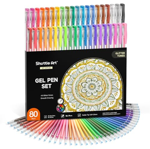 Shuttle Art 80 Bolígrafos de Gel con Purpurina, Set de 40 Bolígrafos Purpurina y 40 Recambios, Boligrafos Gel para Adultos Libros, Boligrafos Colores para Colorear Manualidades Scrapbooking Journaling
