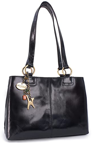 Catwalk Collection Handbags - Borsa a Spalla in Pelle da Donna - Tote Bag Media - Borsa a Mano da Giorno - Bellstone - Nero