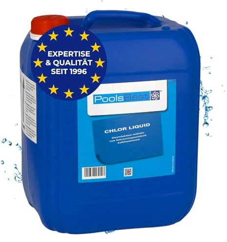 PoolsBest Chlor Flüssig 12kg - Anorganisches Chlor-Reinigungsmittel mit 13% Aktivchlor - hochwertiges Flüssigchlor zur Desinfektion - Poolpflege ohne Cyanursäure - Natriumhypochlorit Poolreiniger
