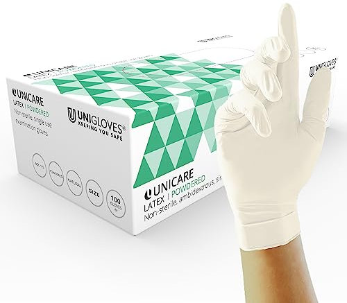 Unigloves Unicare Latex GS0024 Single Use - Multipurpose, Lightly Powdered Disposable Gloves, Box of 100 Gloves, Natural, Large