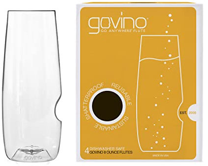 GOVINO Stemless Plastic Champagne Flutes Gift Set of 4, 8oz/237ml | Unbreakable Reusable Flute Drinking Glasses Champagne Gifts for Prosecco Champagne Cocktail Lovers