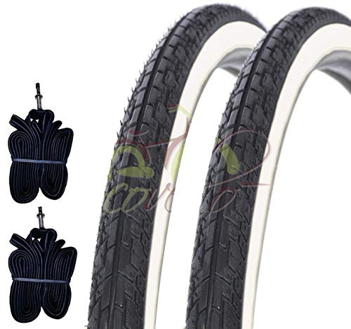Kit 2 deux pneus + 2 Deux Chambres à air vélo VTT 26 x 1.75 noir Slick routière.