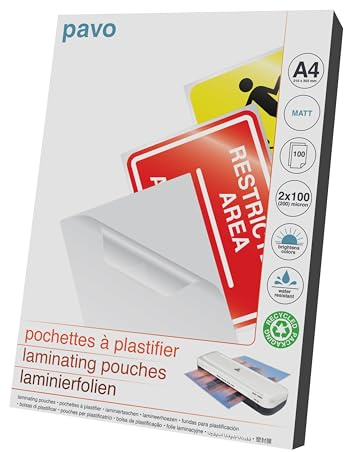 Pavo - A4 Lamineringspåse – matt finish/laminerande påsar – matt finish 2x100 mikron (200 mikron) paket med 100 ark,8005413