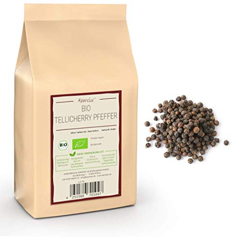 200g de poivre BIO Tellicherry, poivre noir entier parfait pour le moulin à poivre ou pour le mortier