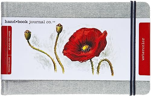 Handbook Watercolor Journal, 5.25 x 8.25 Large Landscape, 200 GSM Cold Press Paper, Natural Linen Cover, 60 Pages