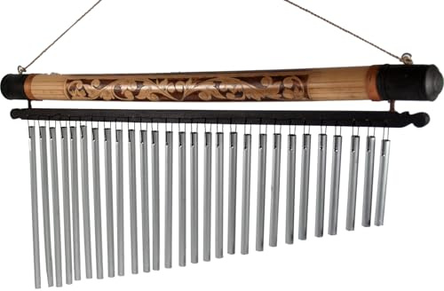 GURU SHOP Aluminium ljudspel, vindspel med bambu – variant 8, silver, 28 x 50 x 4 cm, vindklockor och ljudspel