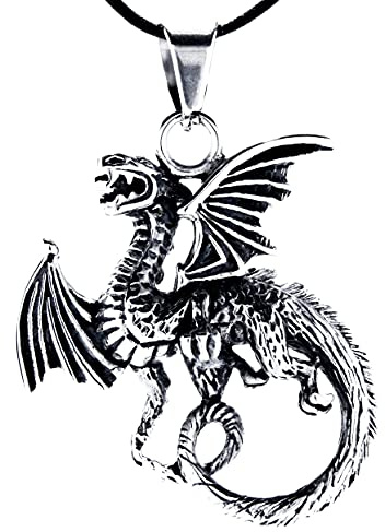 Kiss of Leather Großer Drachen Anhänger aus Edelstahl mit Baumwollband Ed. 111